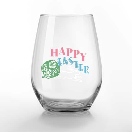 15oz. Happy Easter Vintage Bunny Printed Stemless Wine Glass